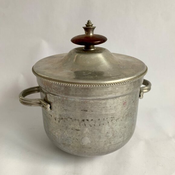 Vintage Buenilum Pyrex Ice Bucket Metal & Wood Handle Glass Lined - Picture 1 of 12